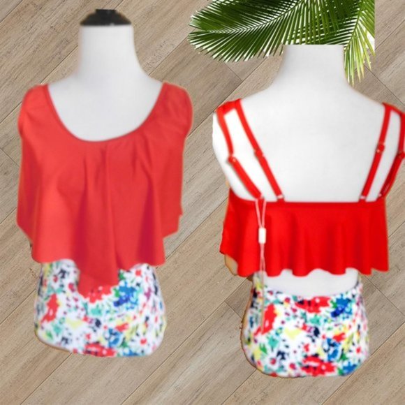 FITGLAM RED RUFFLE TWO PIECE SWIMSUIT - Picture 2 of 2